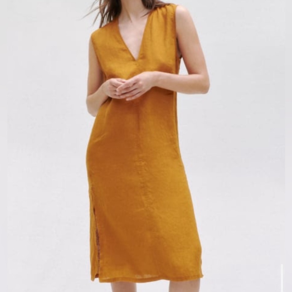 ZARA LINEN TUNIC DRESS (medium - mustard)
